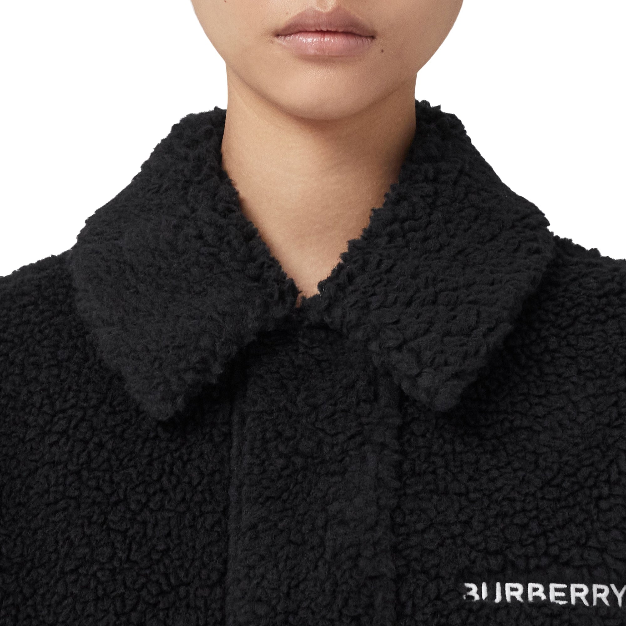 Veste polaire à motif chaîne brodée en laine - Black