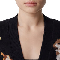 Cardigan en laine et cachemire à motif animal - Black