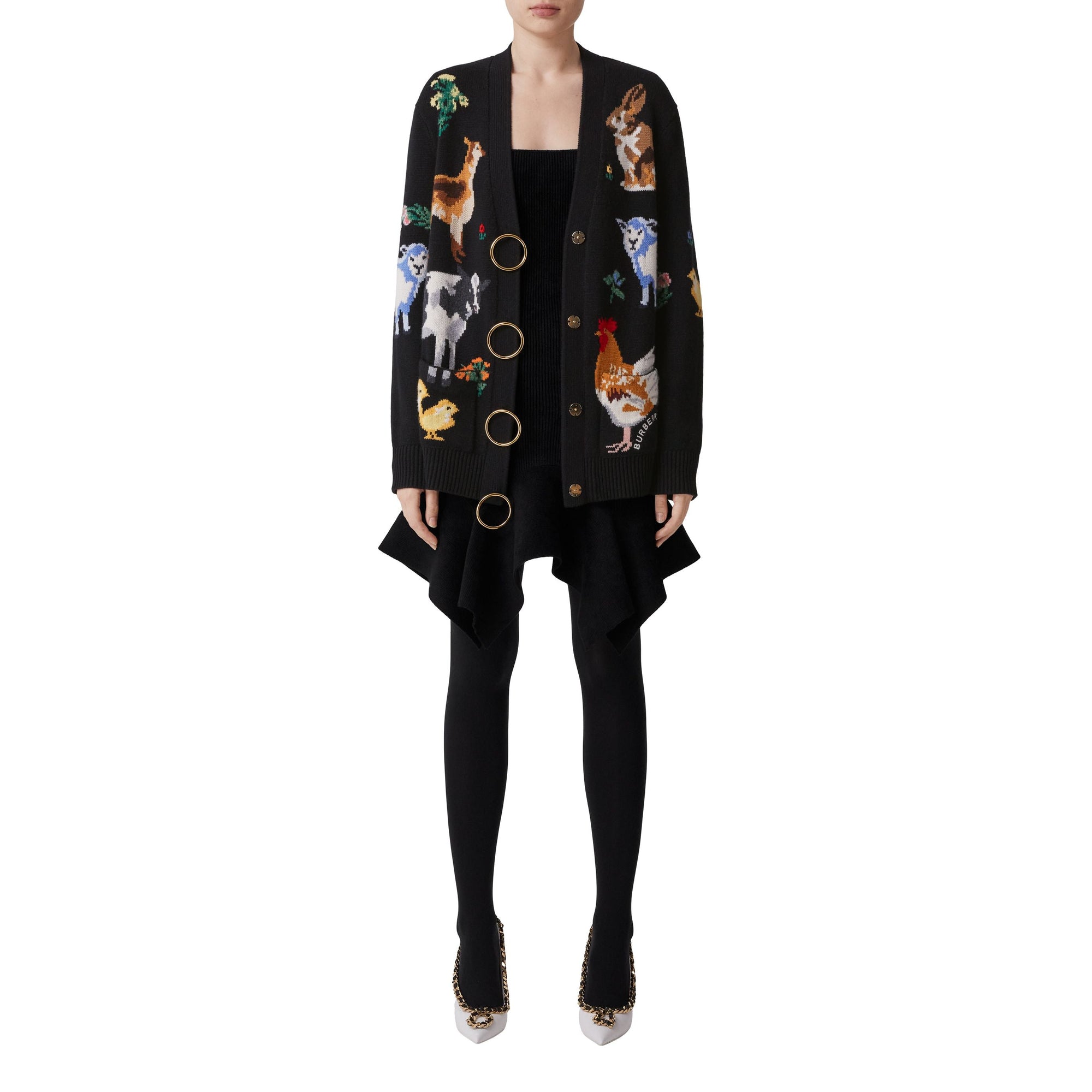Cardigan en laine et cachemire à motif animal - Black