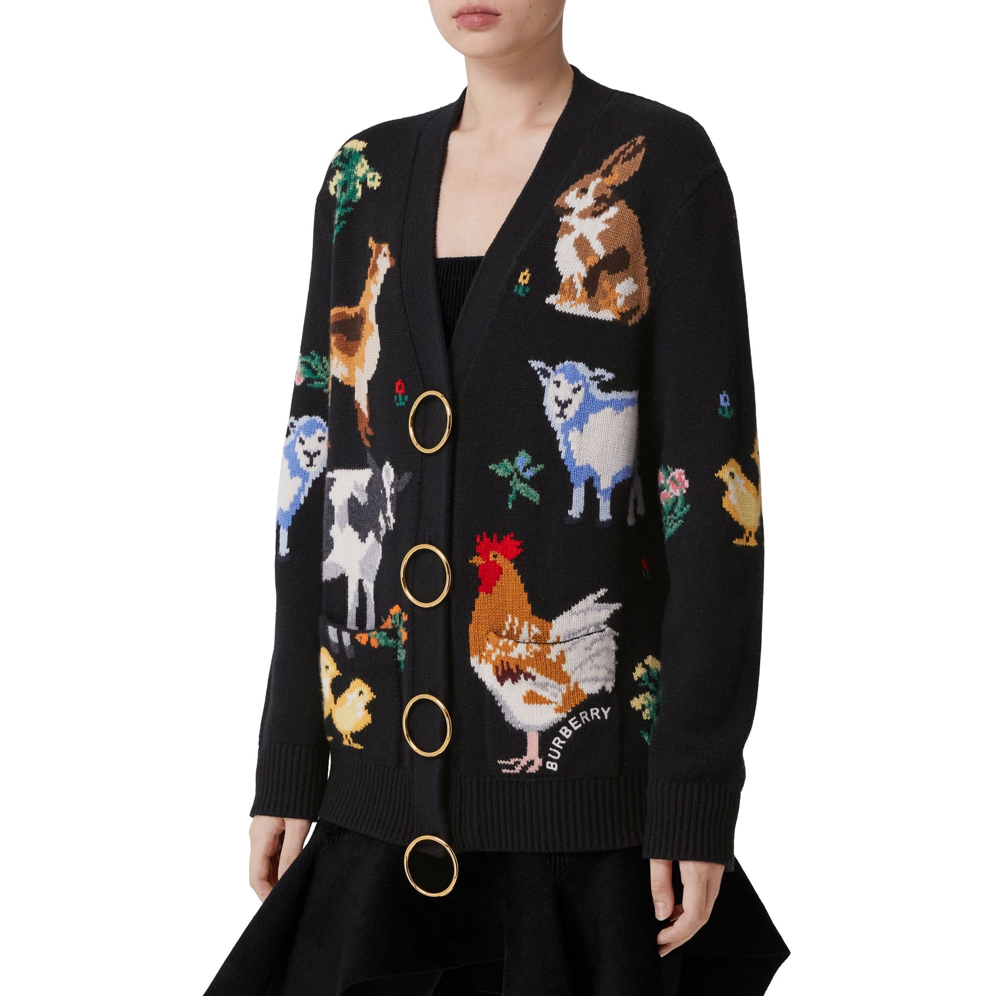 Cardigan en laine et cachemire à motif animal - Black