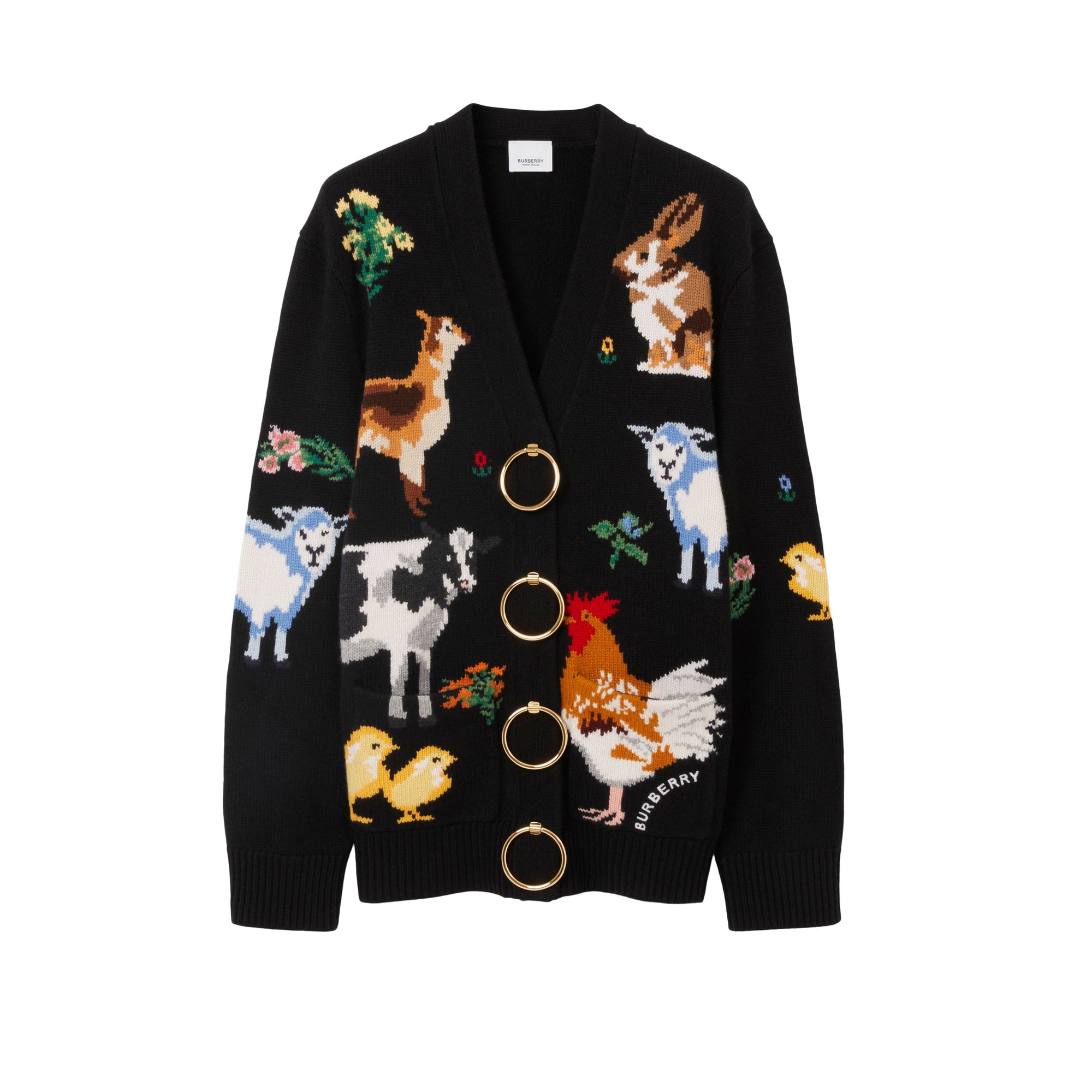Cardigan en laine et cachemire à motif animal - Black