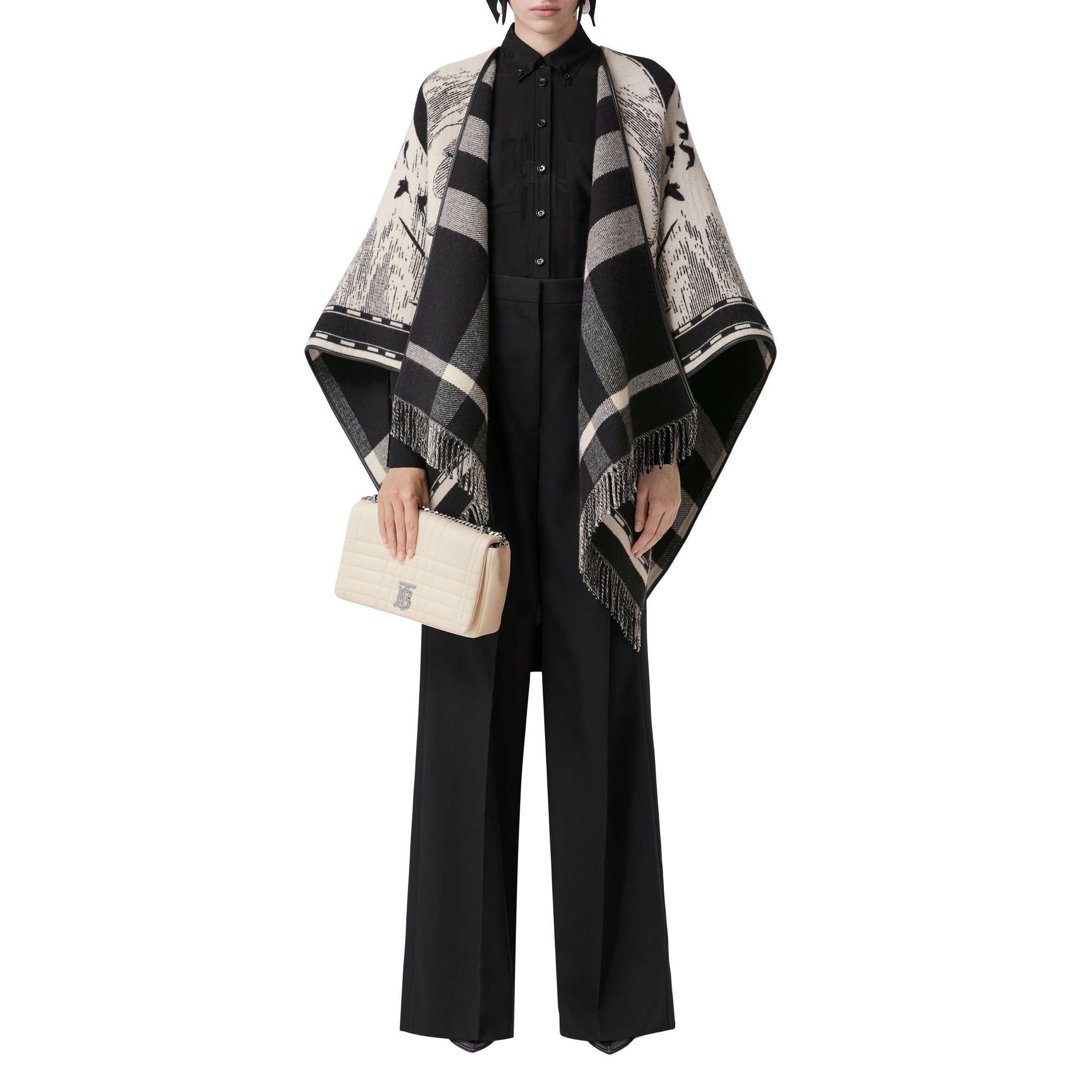 Cape réversible en jacquard de laine à imprimé Règne - Arc Beige & Pale Beige