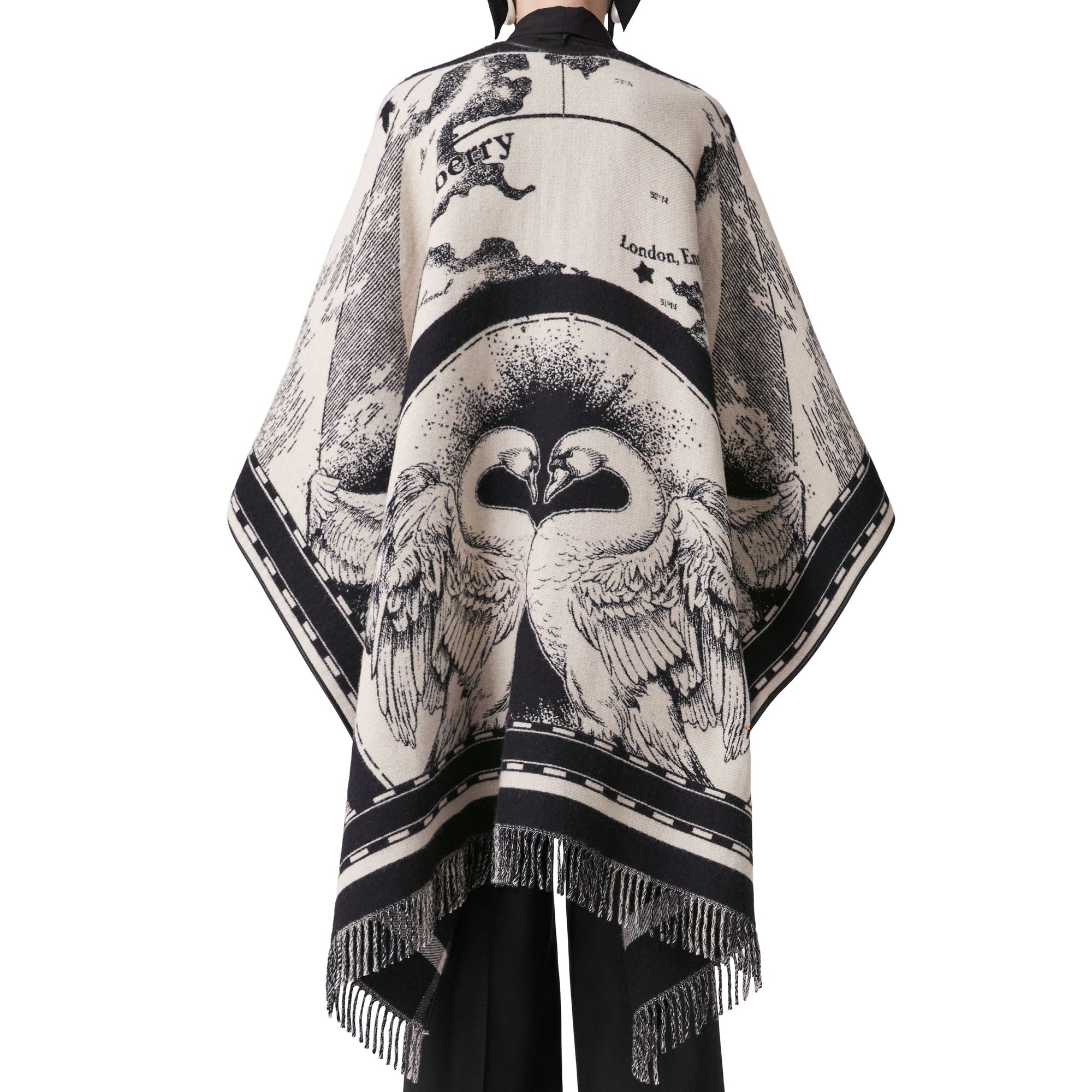 Cape réversible en jacquard de laine à imprimé Règne - Arc Beige & Pale Beige