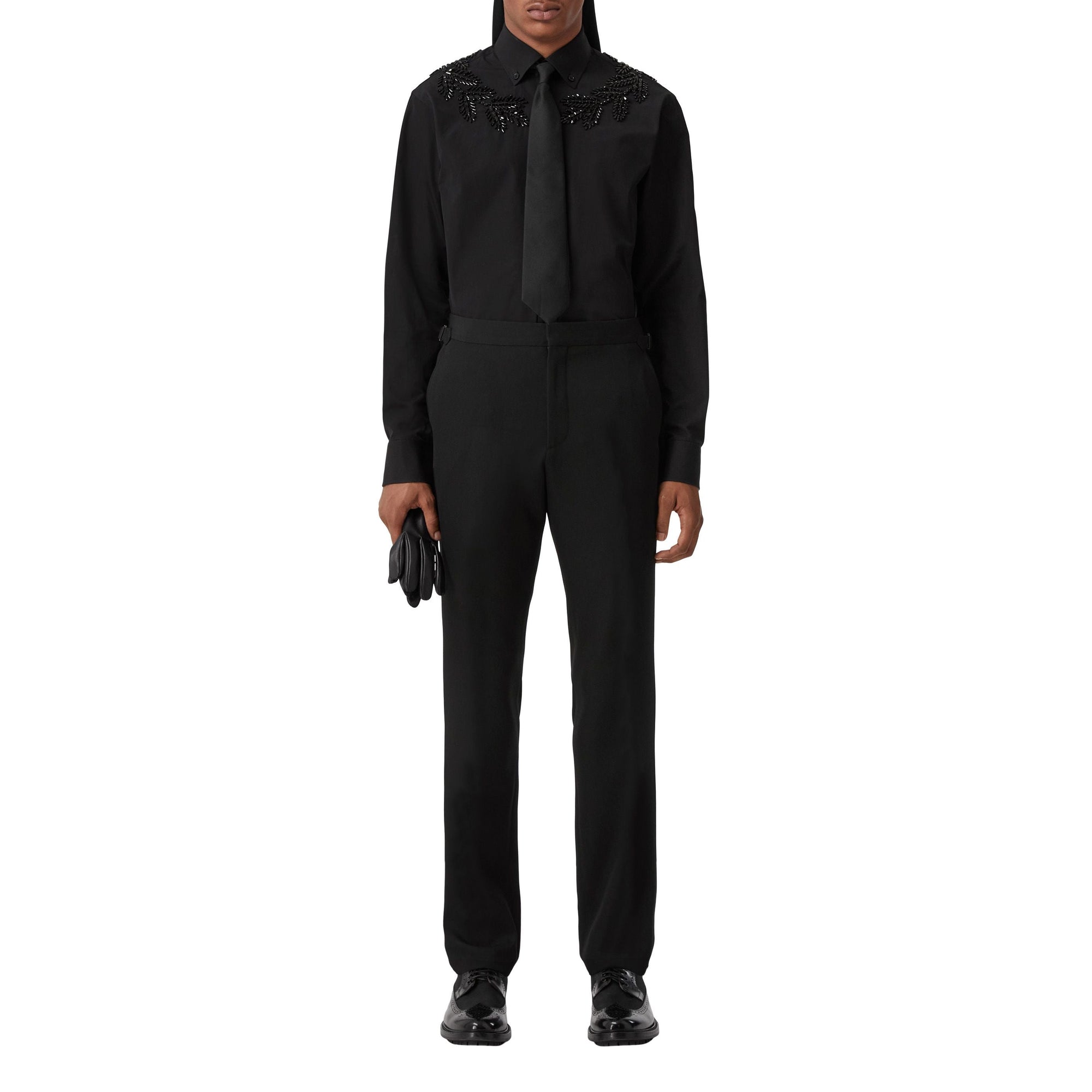 Chemise slim à écusson feuille de chêne en cristaux - Black