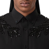 Chemise slim à écusson feuille de chêne en cristaux - Black