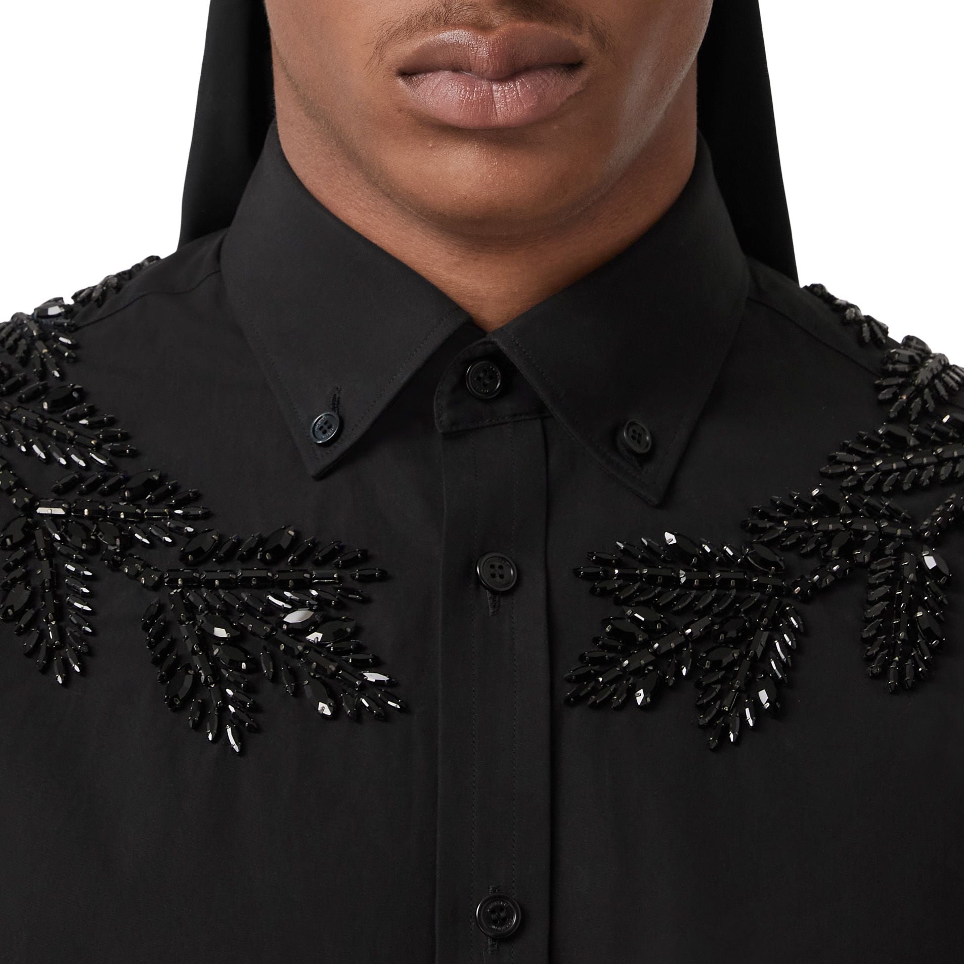 Chemise slim à écusson feuille de chêne en cristaux - Black