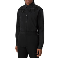 Chemise slim à écusson feuille de chêne en cristaux - Black