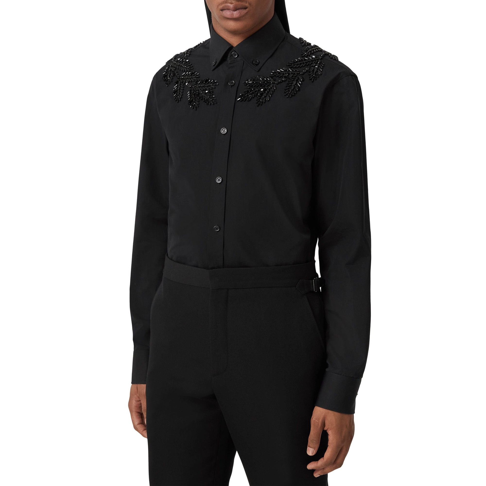 Chemise slim à écusson feuille de chêne en cristaux - Black