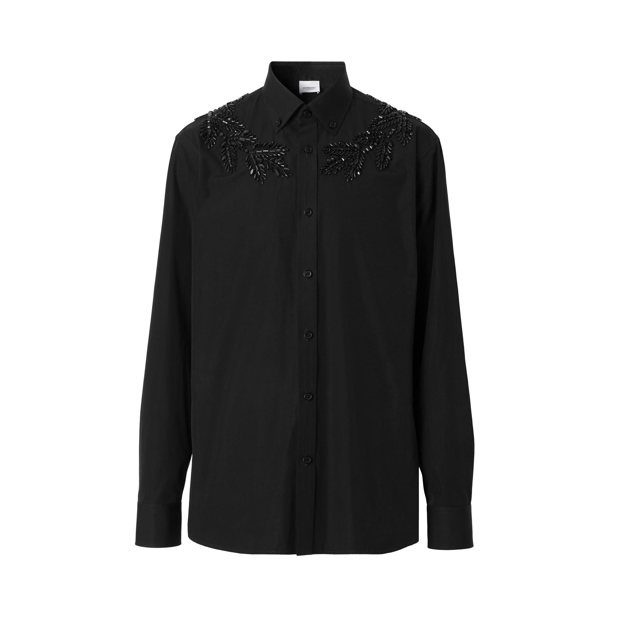 Chemise slim à écusson feuille de chêne en cristaux - Black