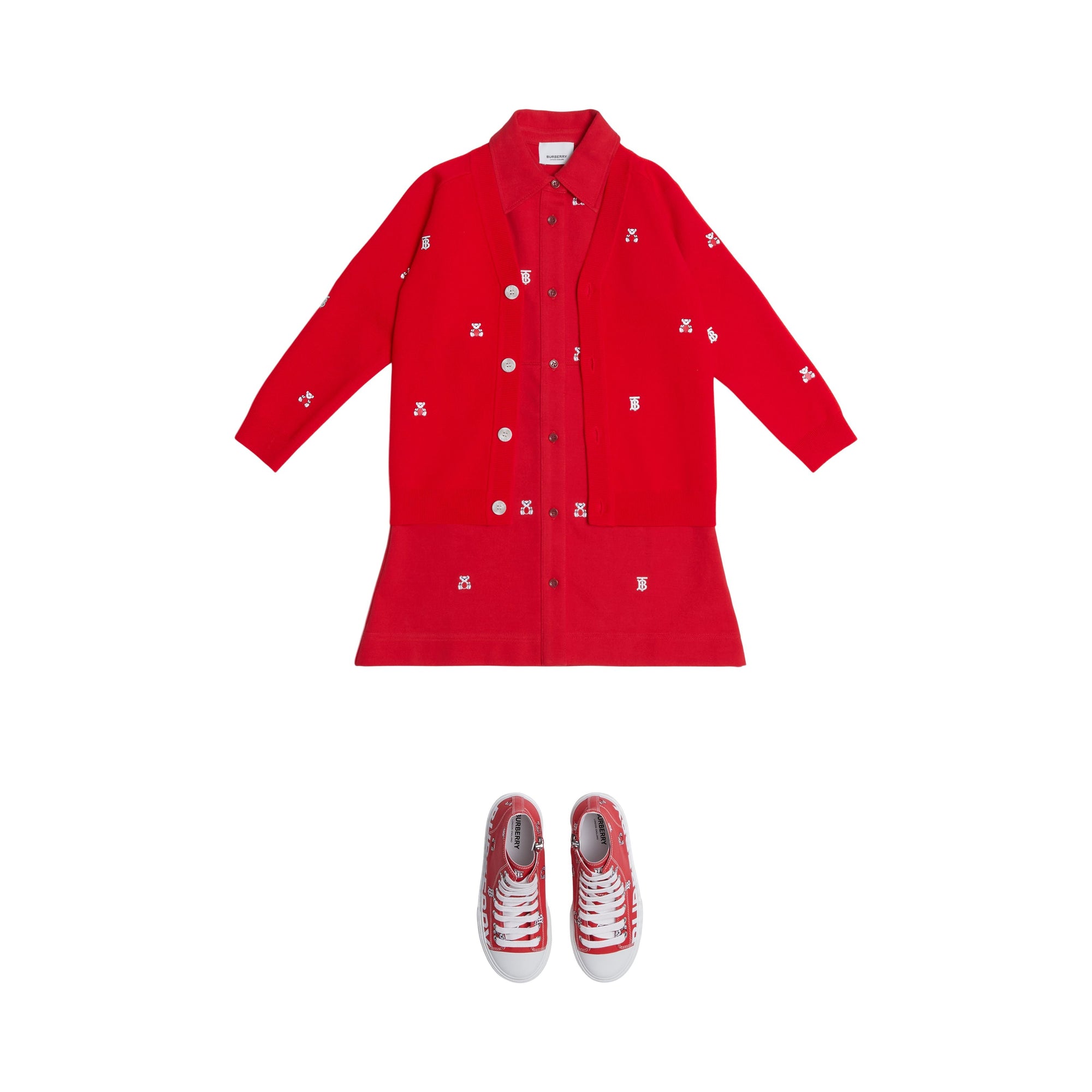 Cardigan en laine mélangée à imprimé ours Thomas - Bright Red