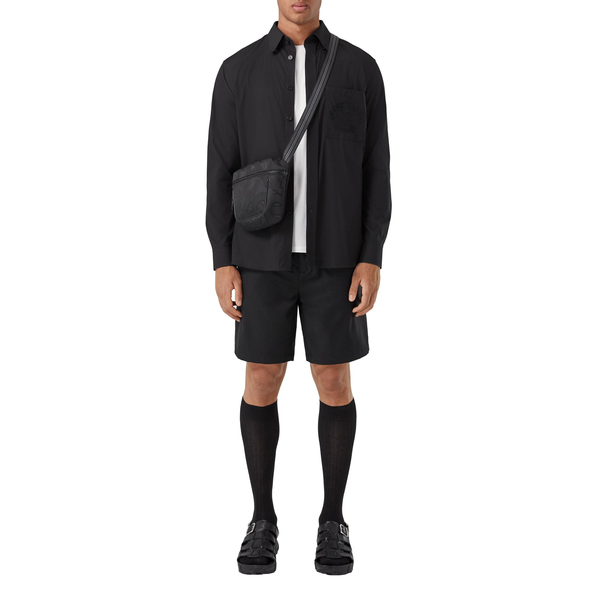 Chemise stretch à écusson feuille de chêne brodé - Black
