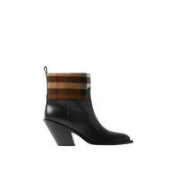 Bottines en cuir à motif check - Black & Darkbirchbrown