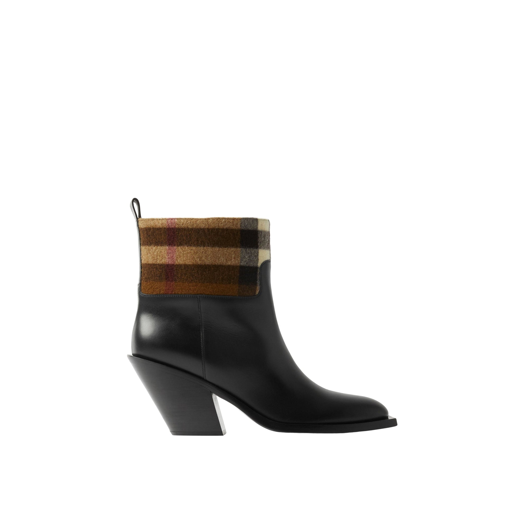 Bottines en cuir à motif check - Black & Darkbirchbrown
