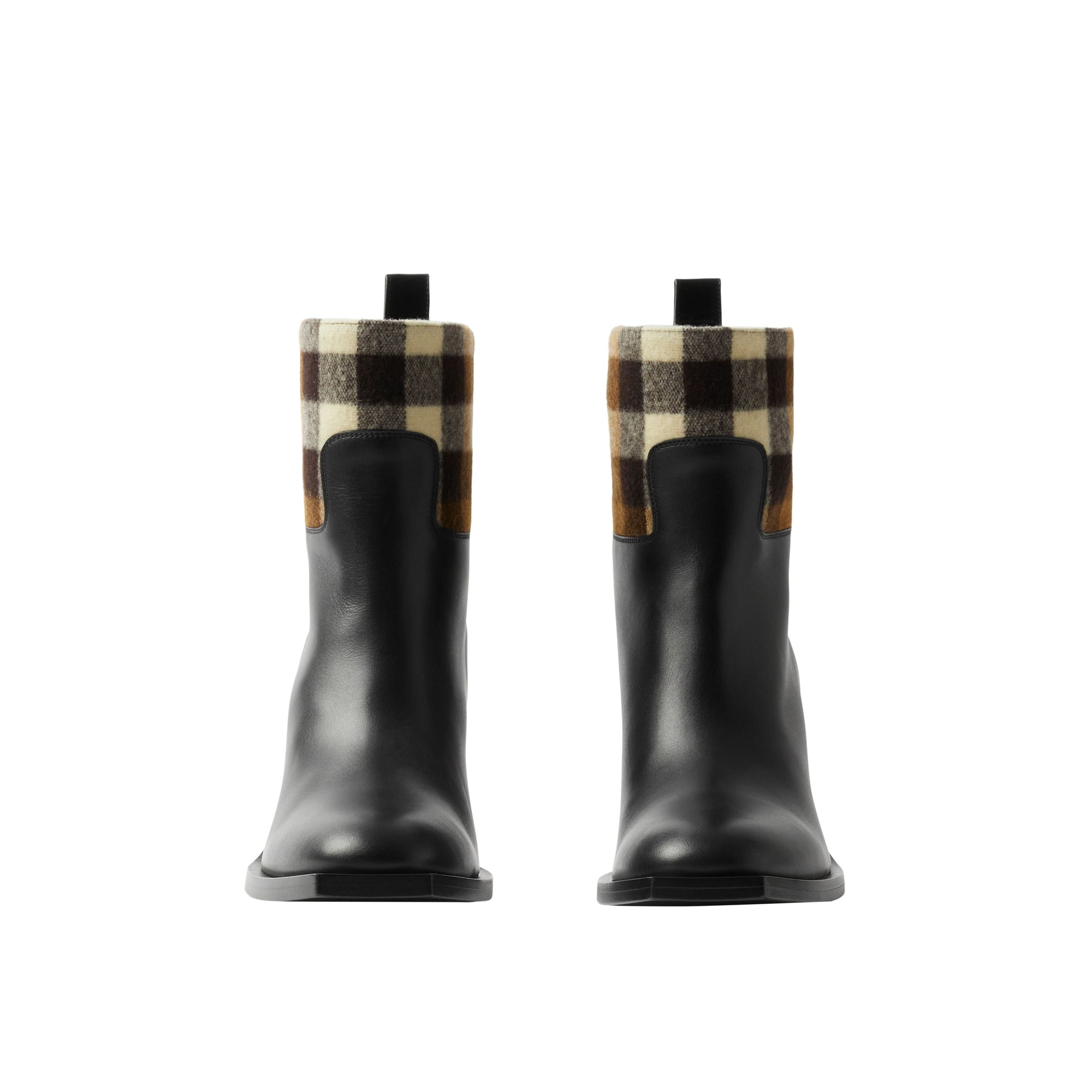 Bottines en cuir à motif check - Black & Darkbirchbrown