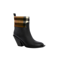 Bottines en cuir à motif check - Black & Darkbirchbrown