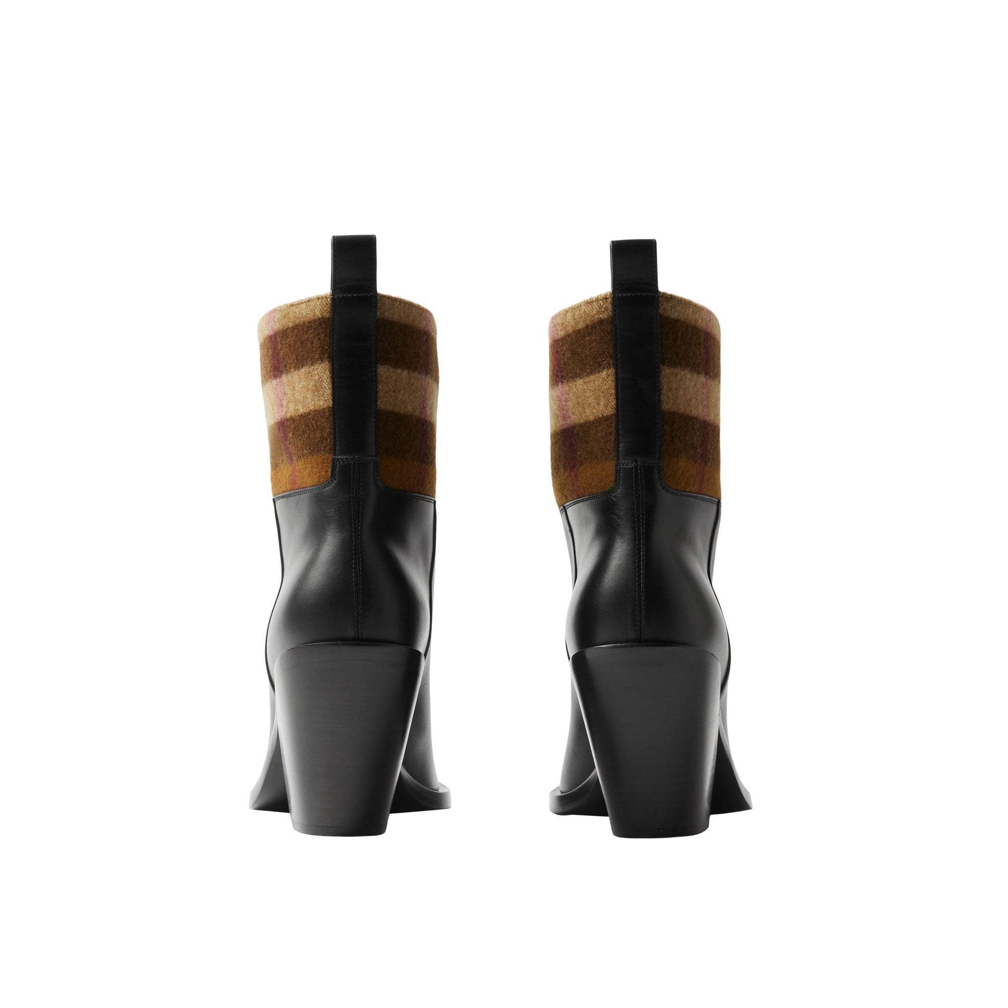 Bottines en cuir à motif check - Black & Darkbirchbrown