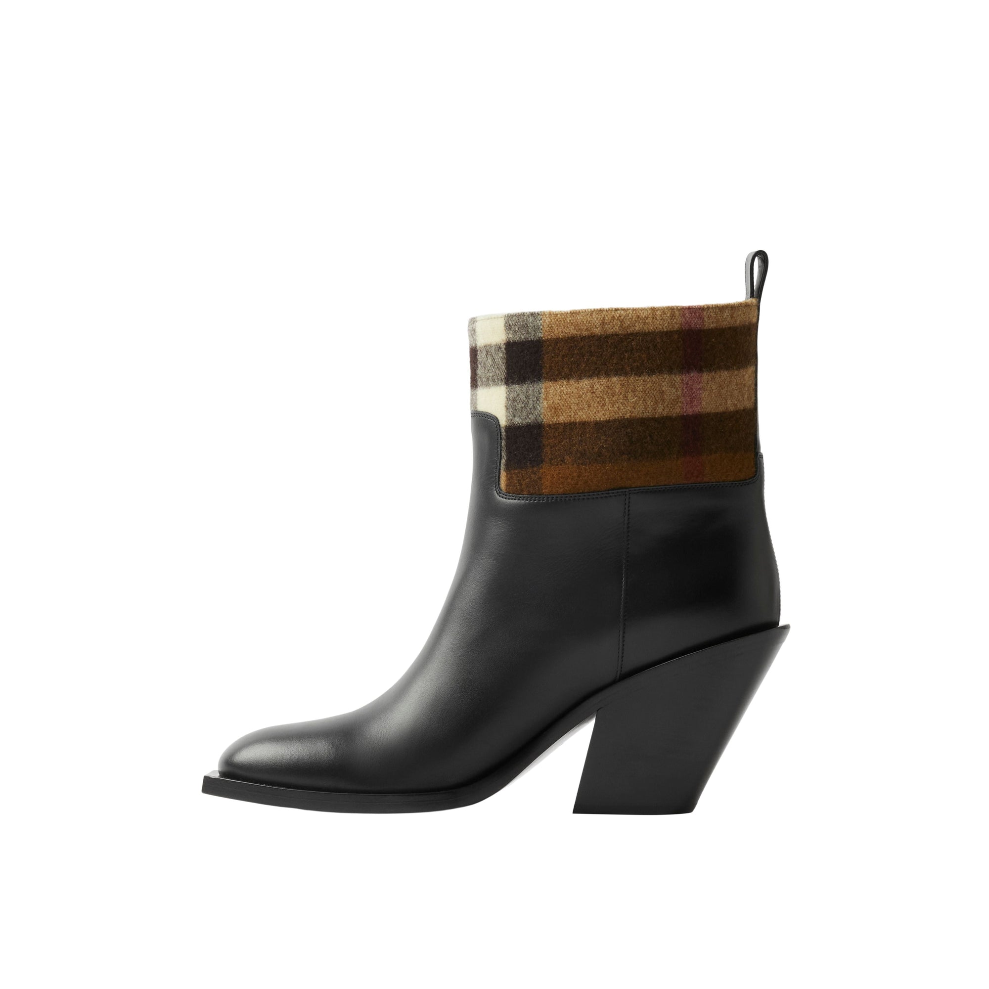 Bottines en cuir à motif check - Black & Darkbirchbrown