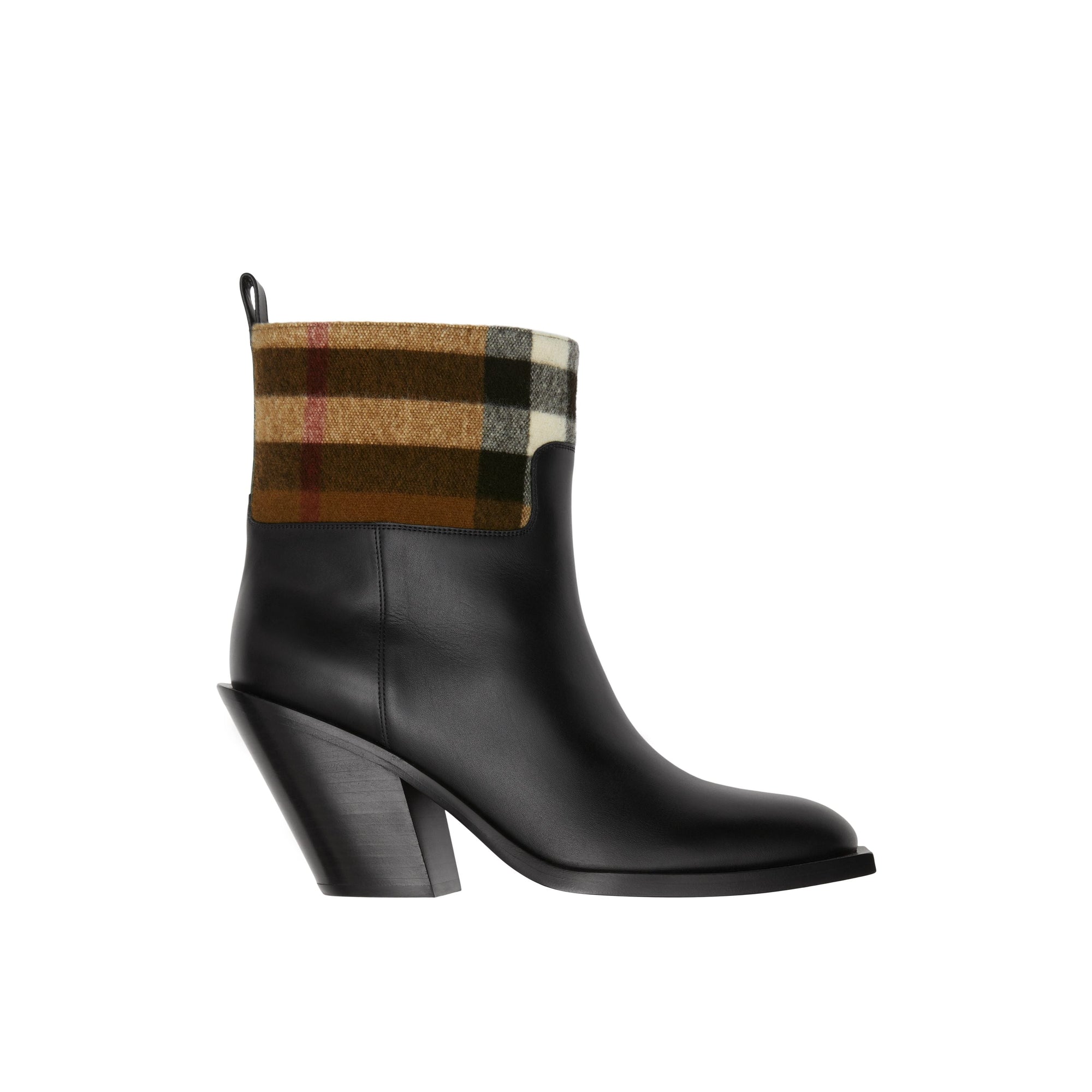 Bottines en cuir à motif check - Black & Darkbirchbrown
