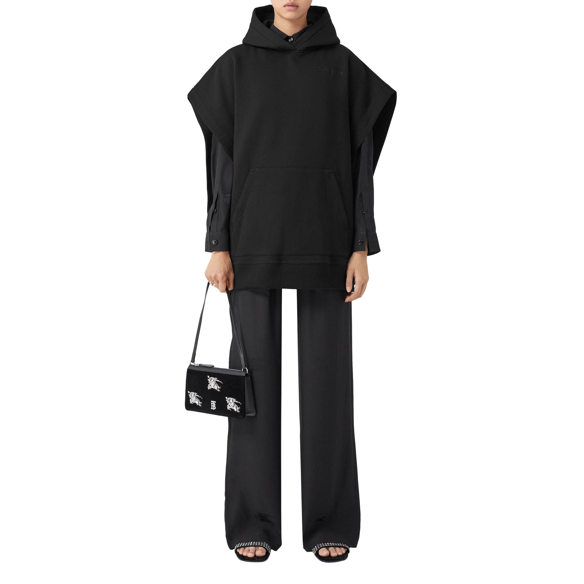 Poncho à capuche en coton mélangé - Black