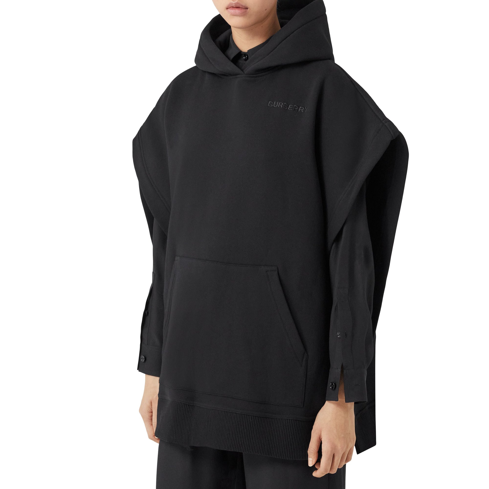 Poncho à capuche en coton mélangé - Black