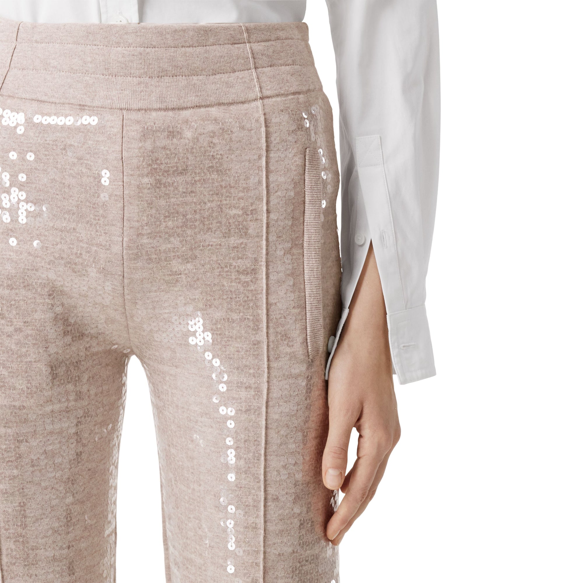Pantalon à paillettes en cachemire - Beige Melange