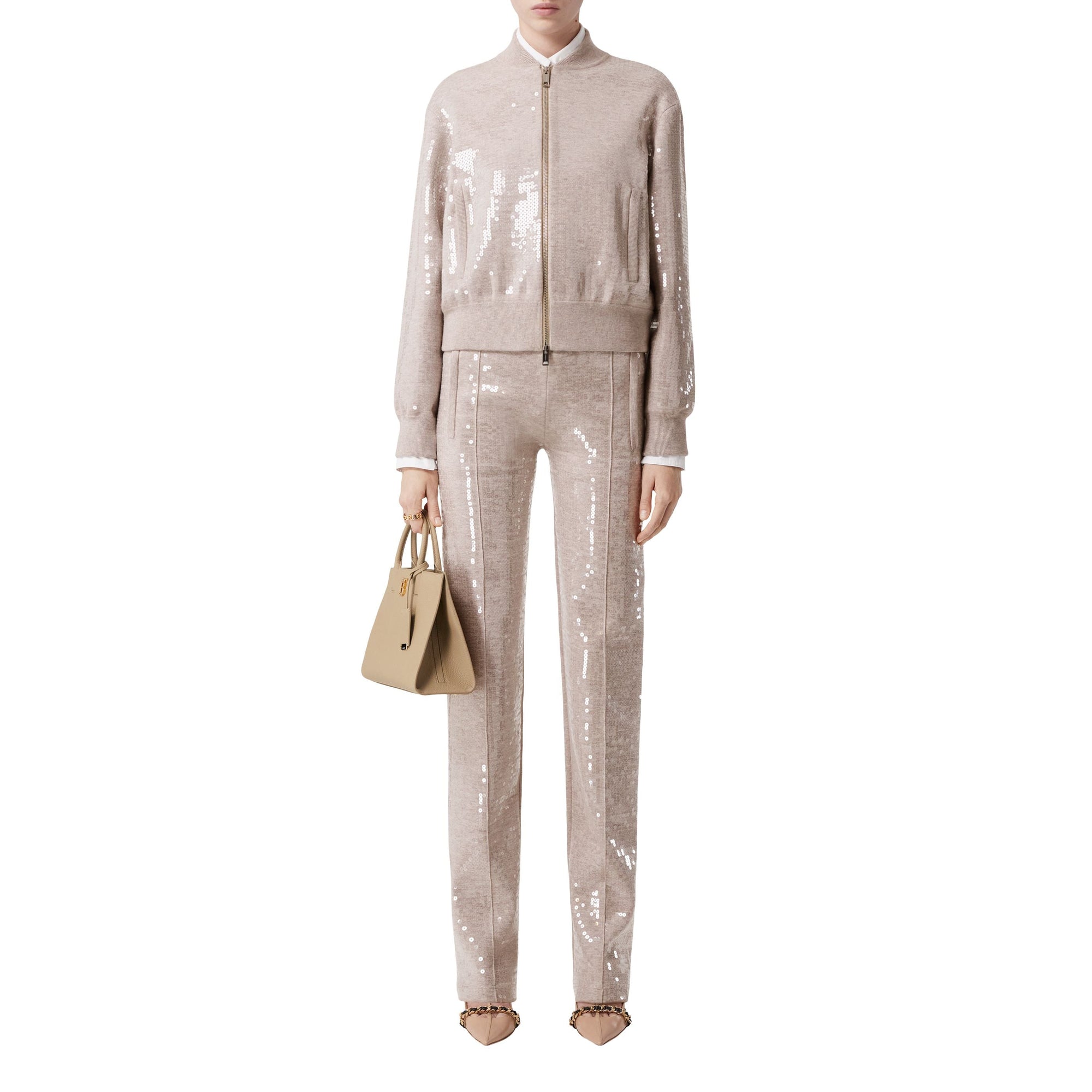 Pantalon à paillettes en cachemire - Beige Melange