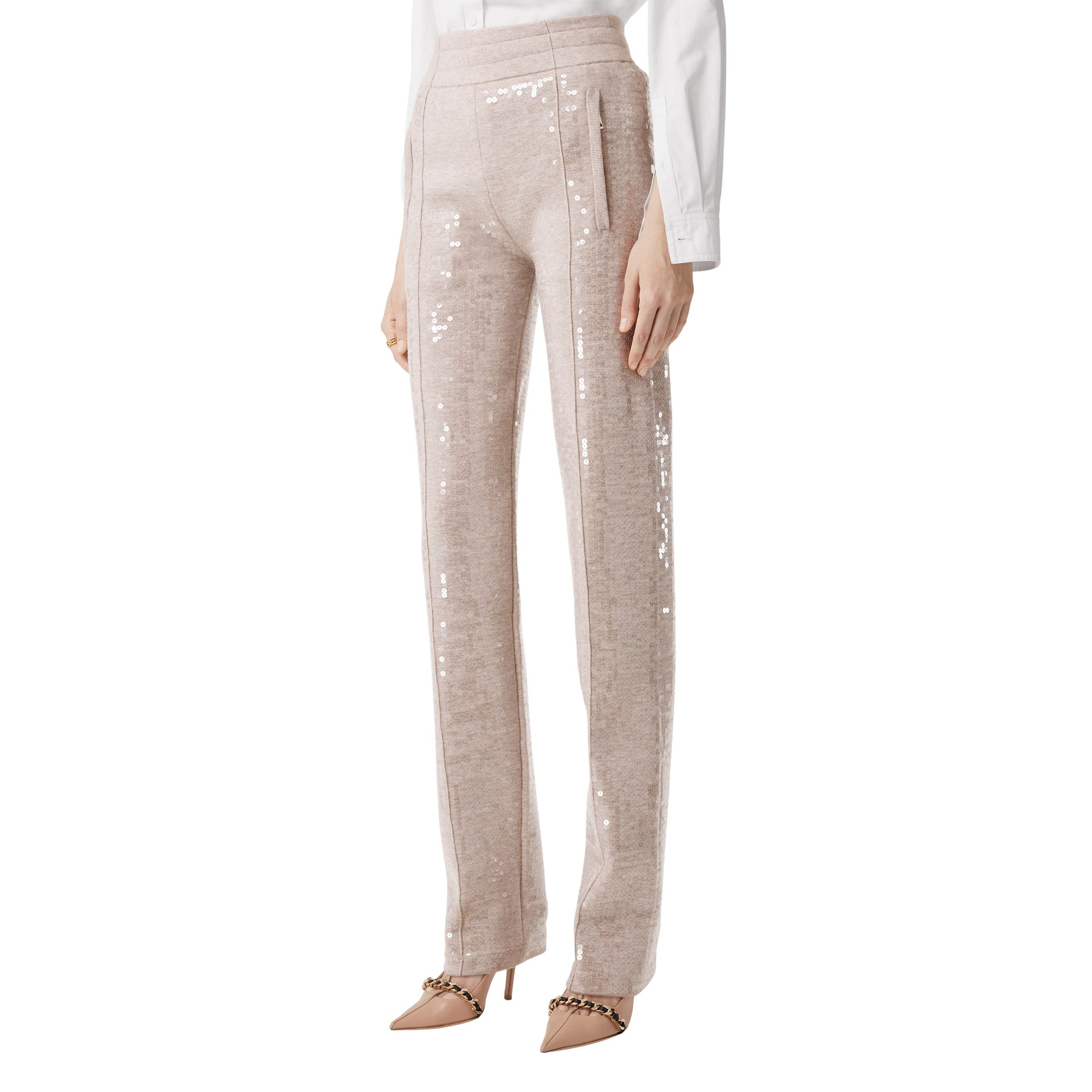 Pantalon à paillettes en cachemire - Beige Melange