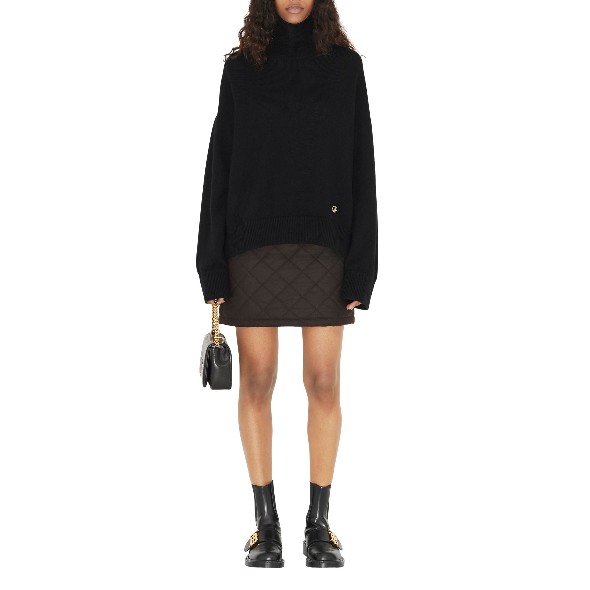Mini jupe matelassée et cirée - Dark Brown