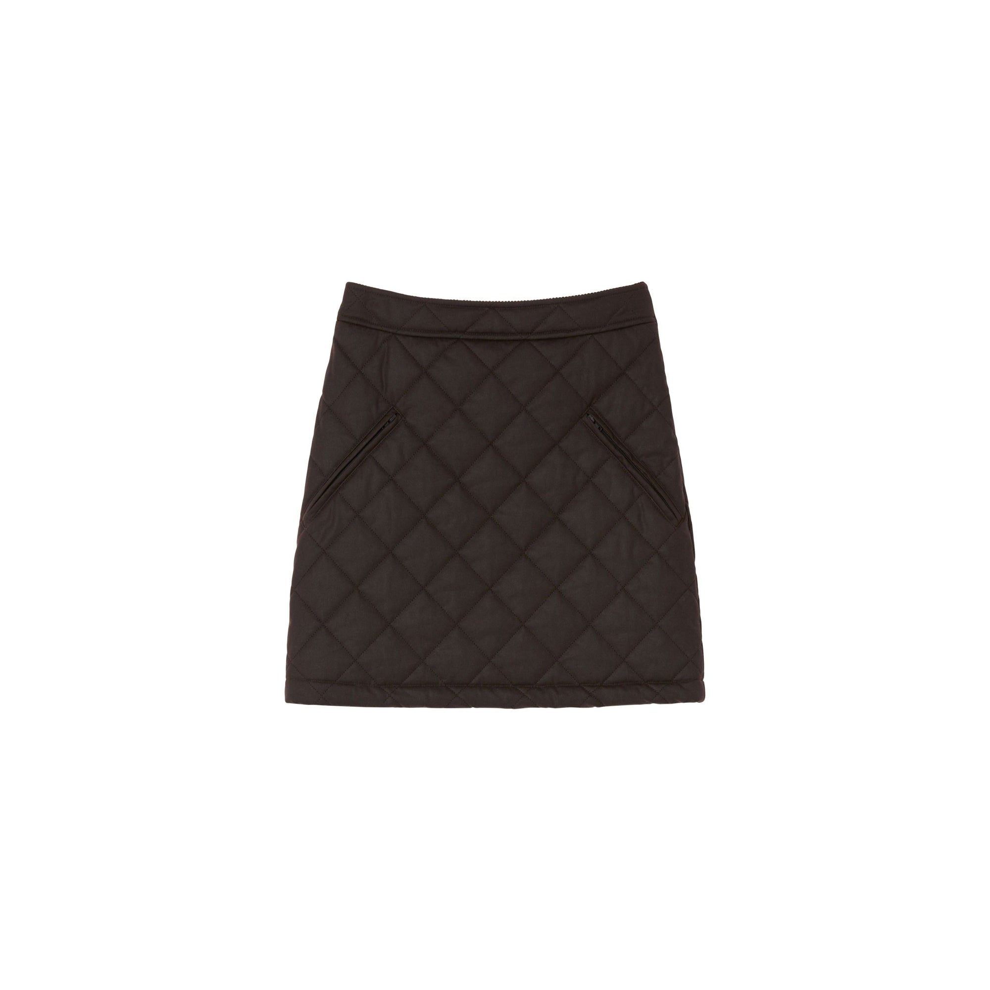 Mini jupe matelassée et cirée - Dark Brown