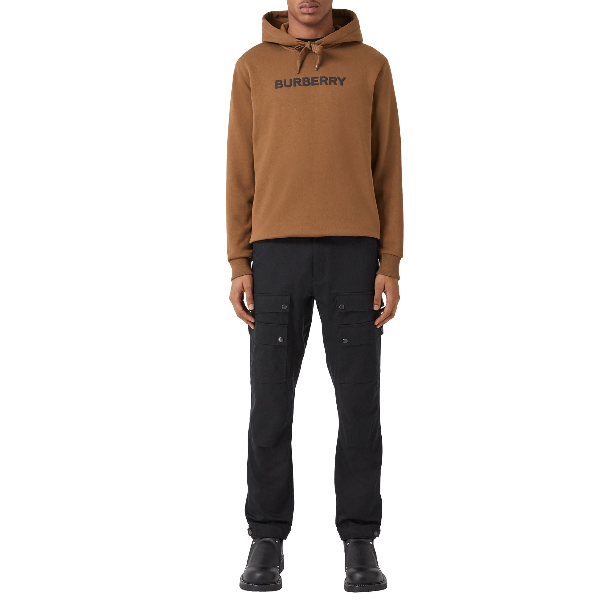 Sweat à capuche en coton et logo imprimé - Dark Birch Brown