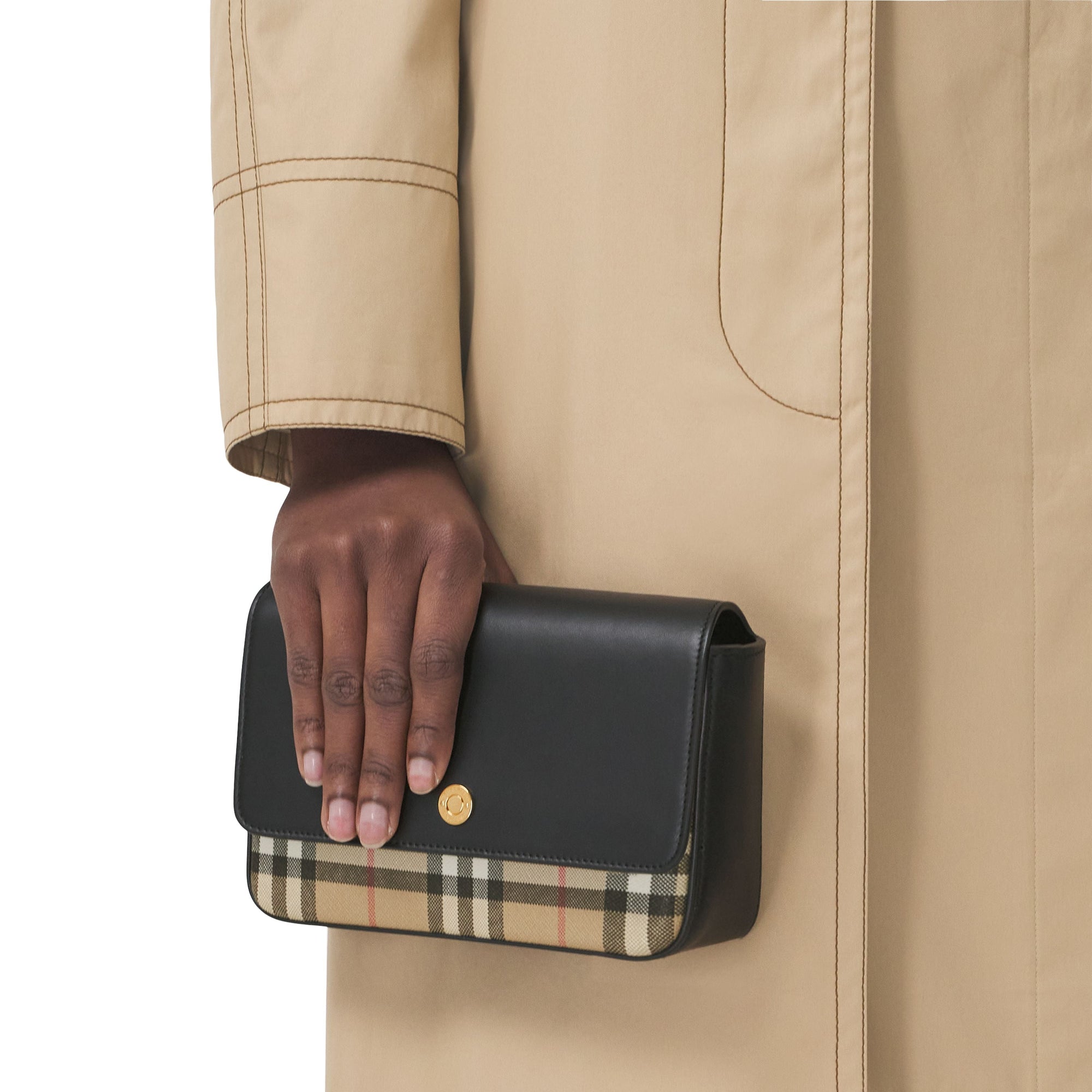 Mini sac Note en cuir et à motif Vintage check - Archives Beige & Black