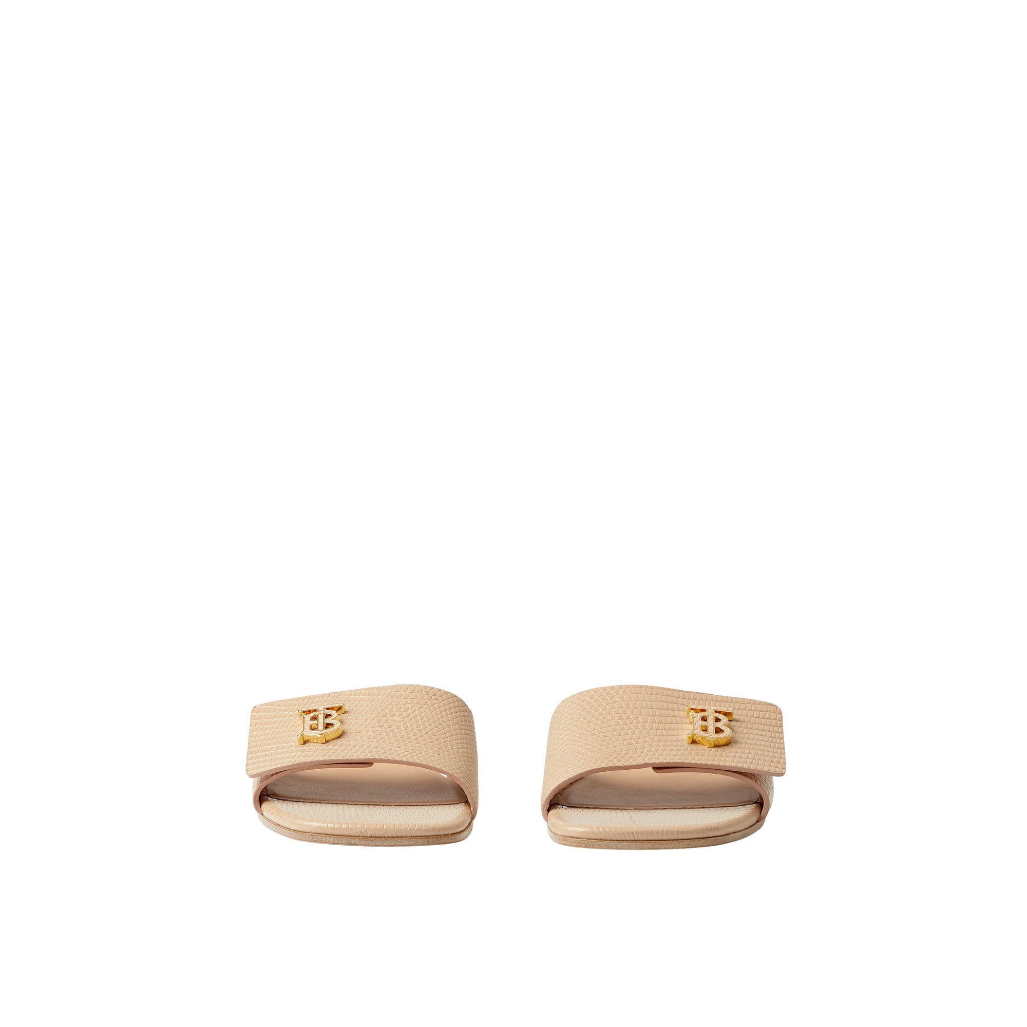 Mules plates en cuir à motif monogramme - Pale Nude