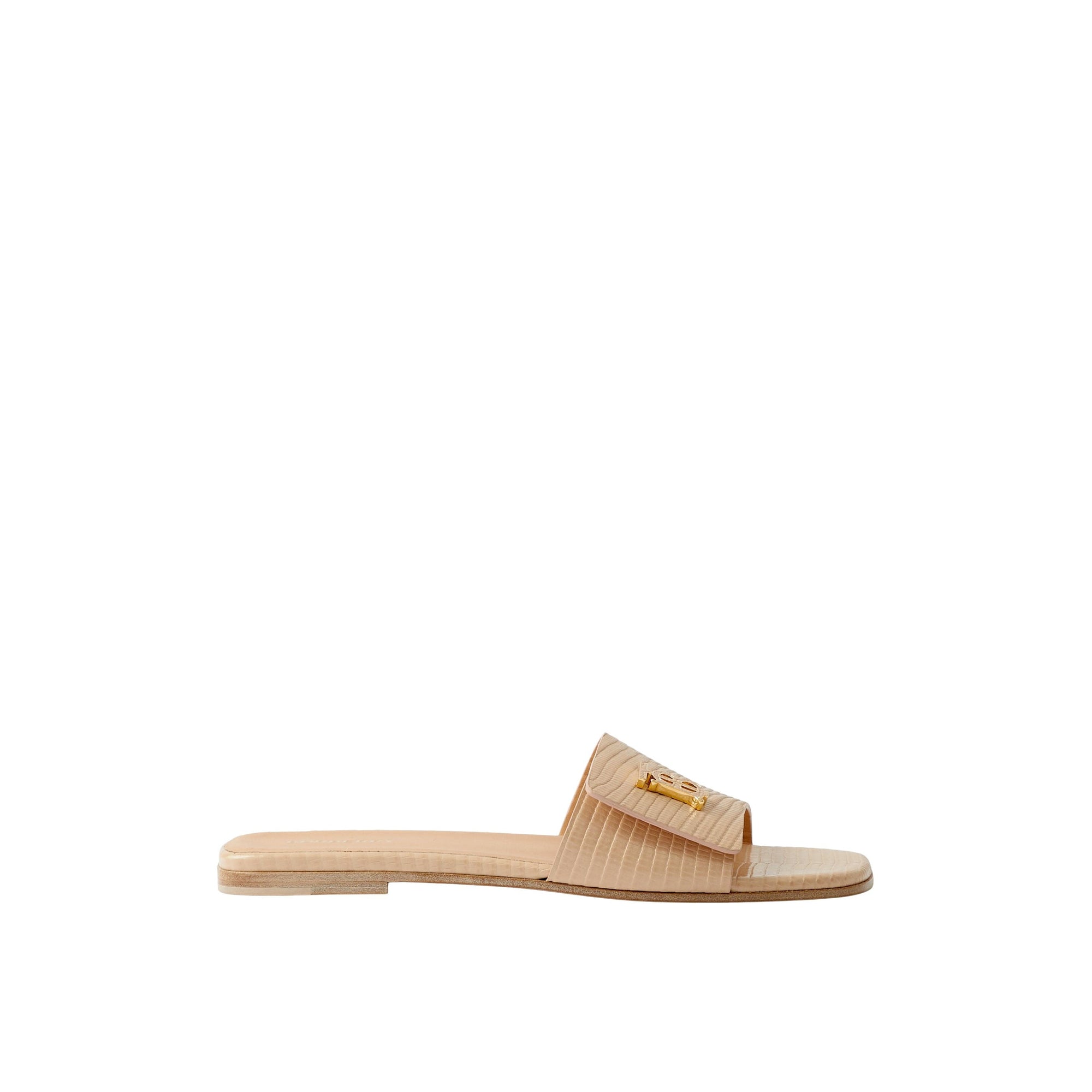 Mules plates en cuir à motif monogramme - Pale Nude
