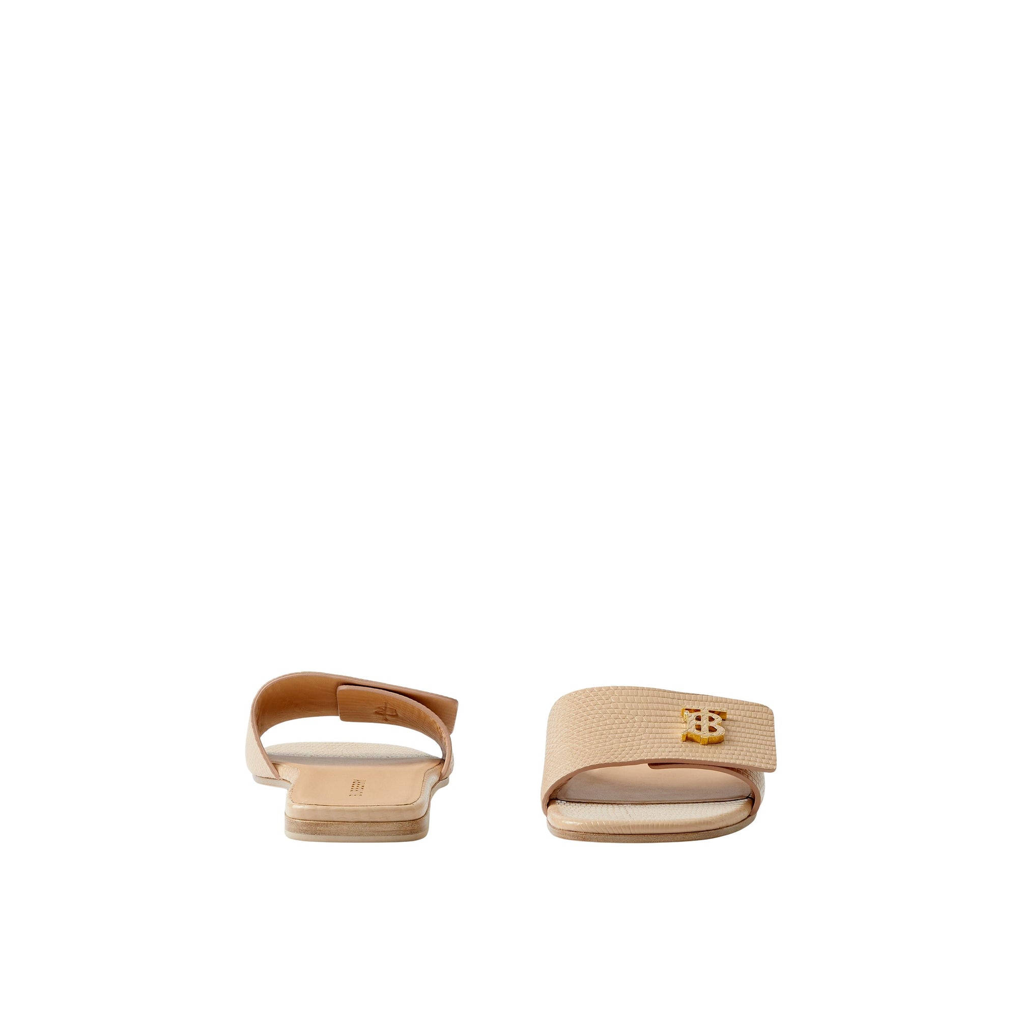 Mules plates en cuir à motif monogramme - Pale Nude