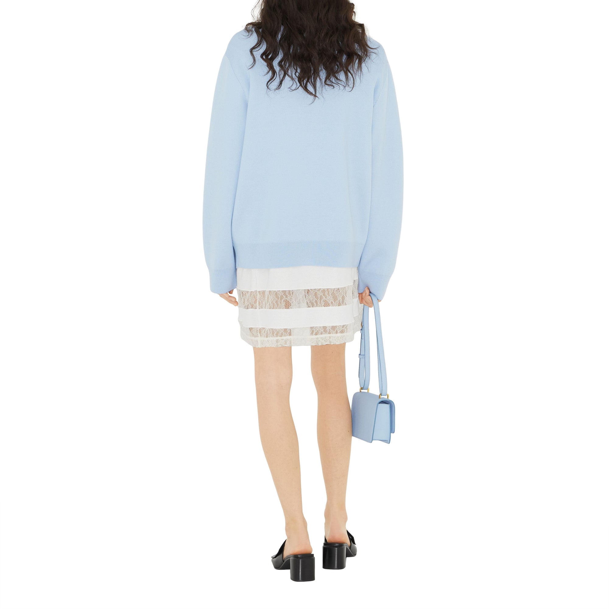 Cardigan oversize en jacquard de laine et de coton - Pale Blue
