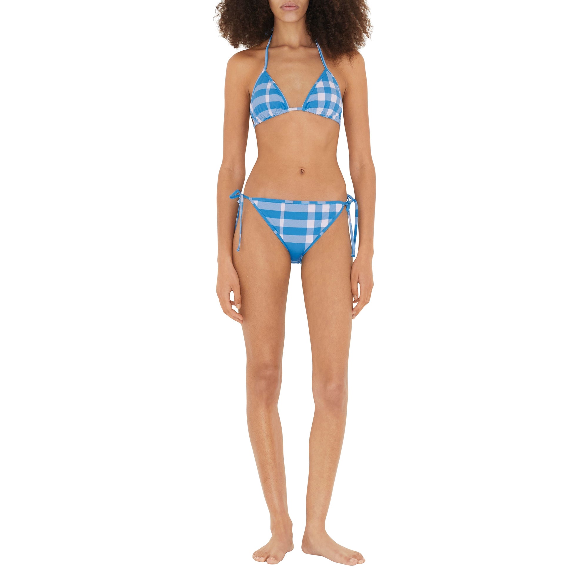 Bikini triangle extensible à carreaux - Vivid Blue Check
