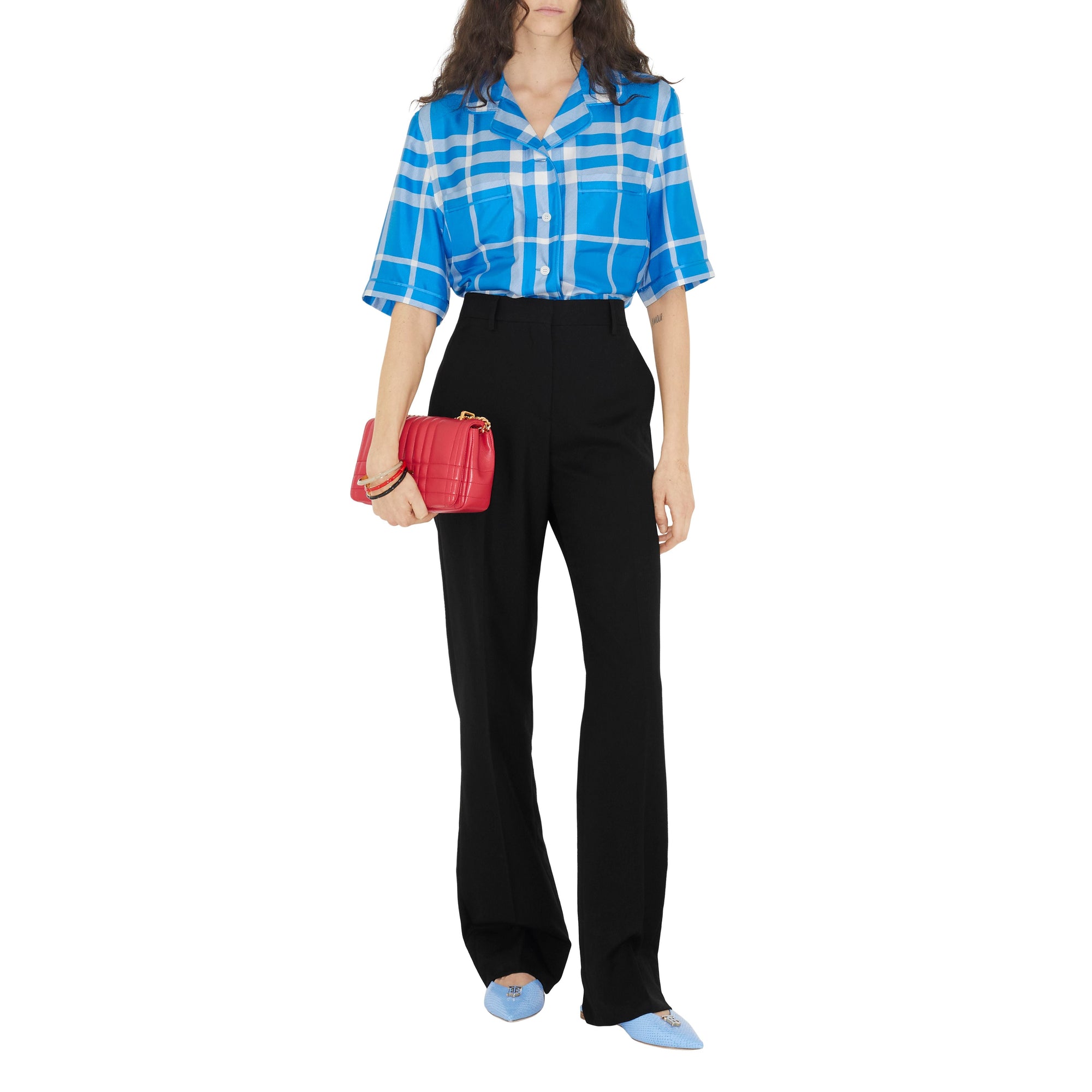 Chemise en soie à carreaux exagérés - Vivid Blue Check