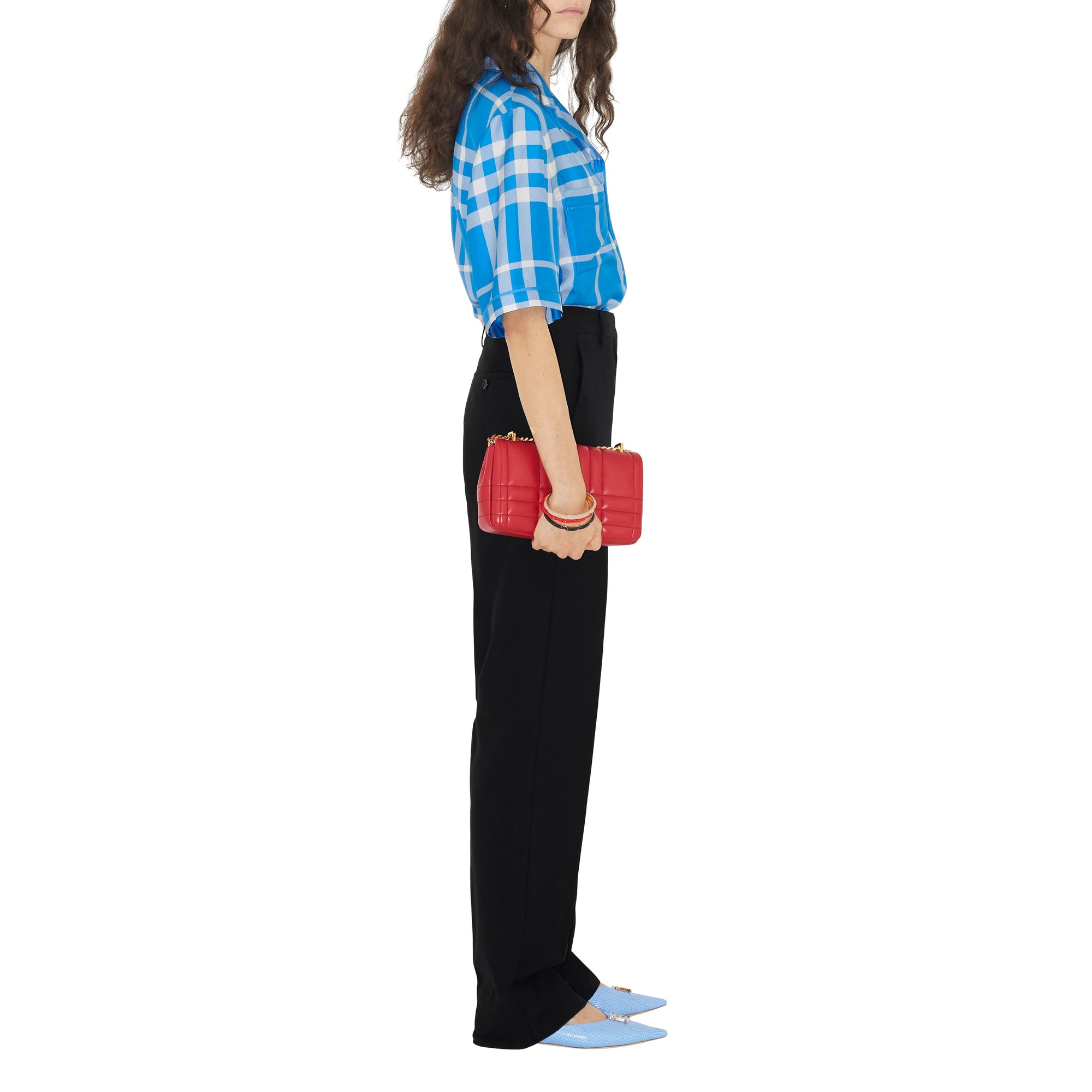Chemise en soie à carreaux exagérés - Vivid Blue Check