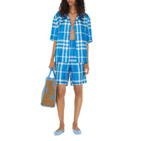 Chemise en soie à carreaux exagérés - Vivid Blue Check