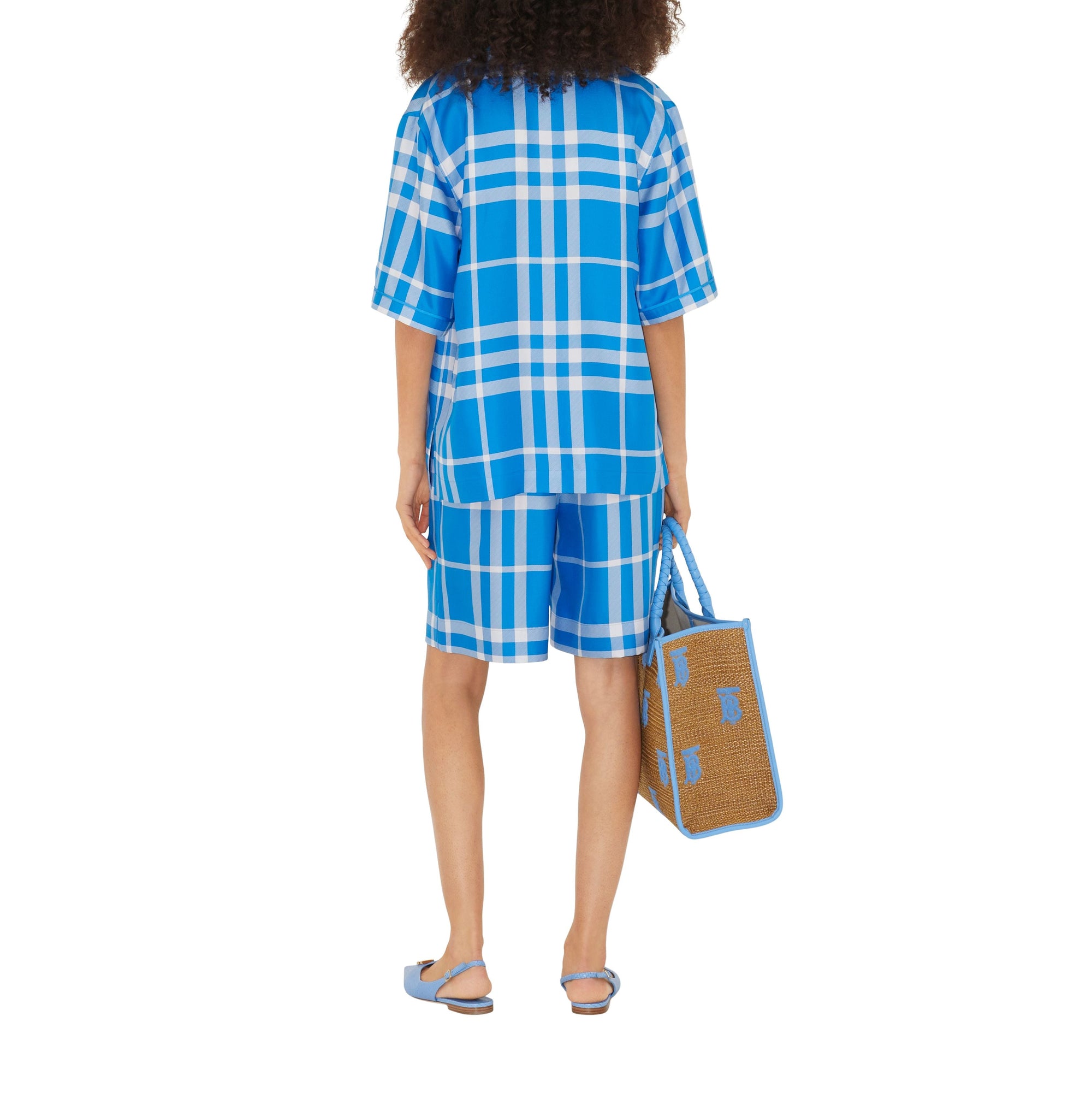 Short en soie à motif check - Vivid Blue Check