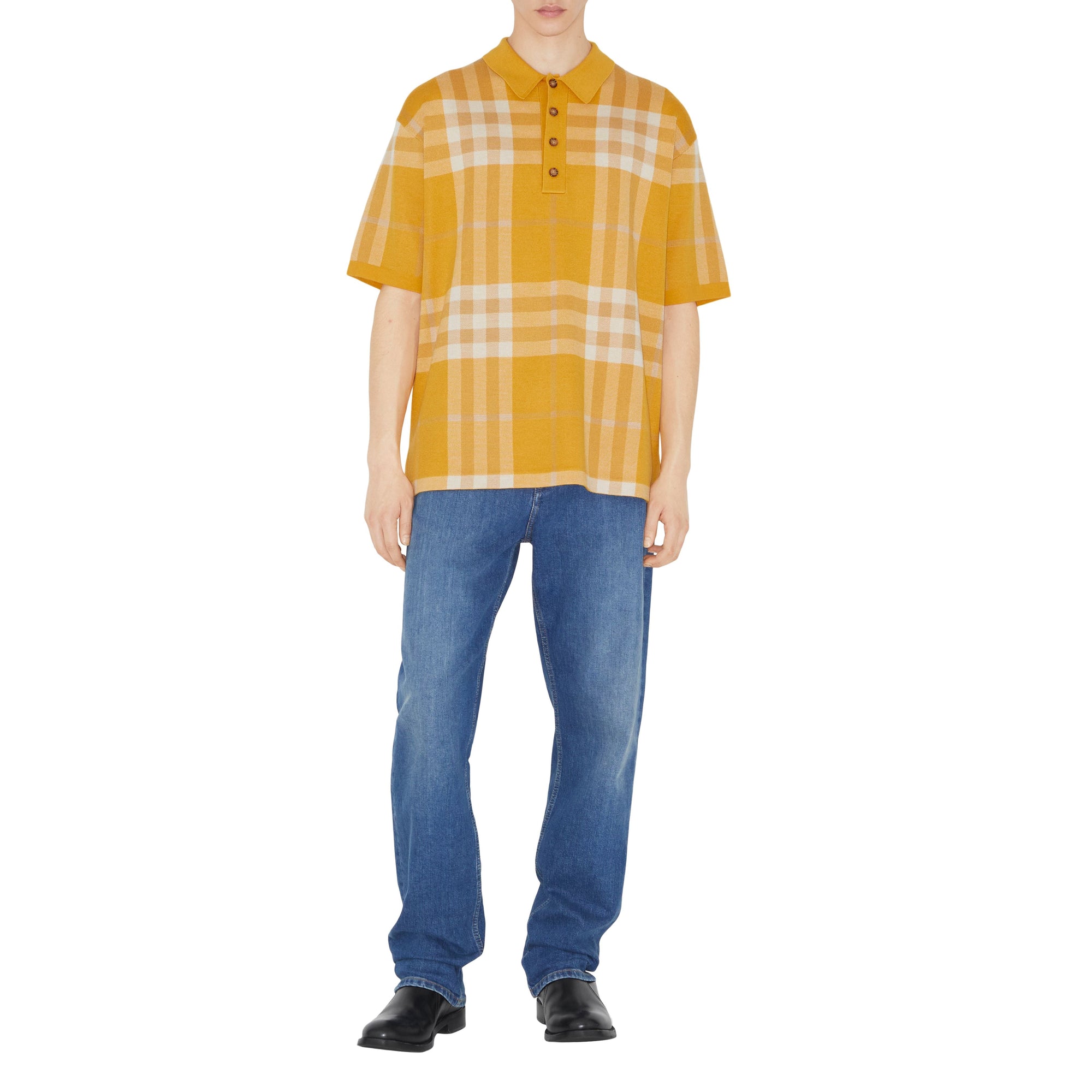 Polo à carreaux en jacquard de laine et de soie - Marigold