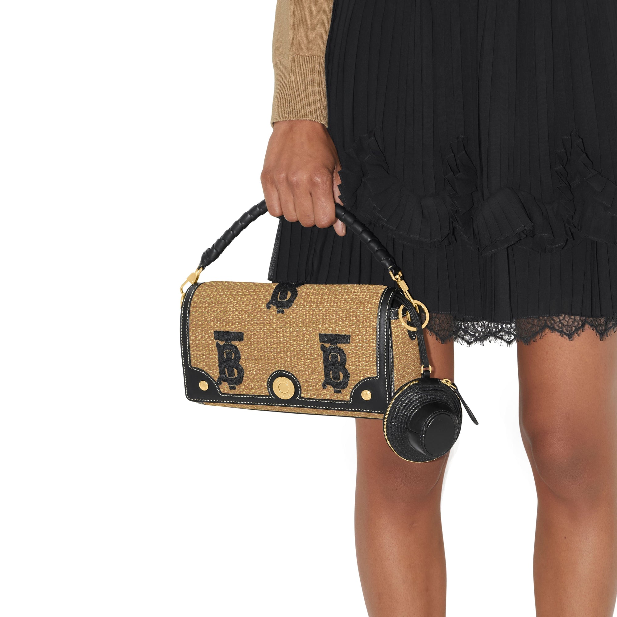 Porte-clés chapeau en cuir à motif check - Black & Gold Hardware