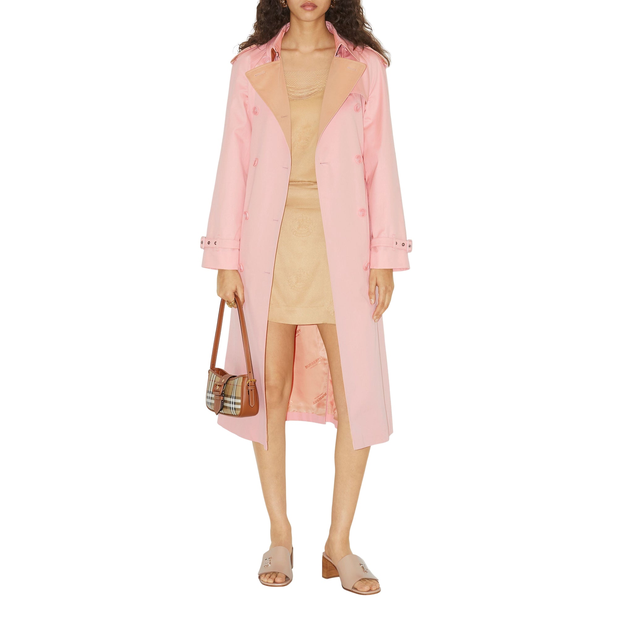 Trench-coat long à revers contrastés - Sorbet Pink