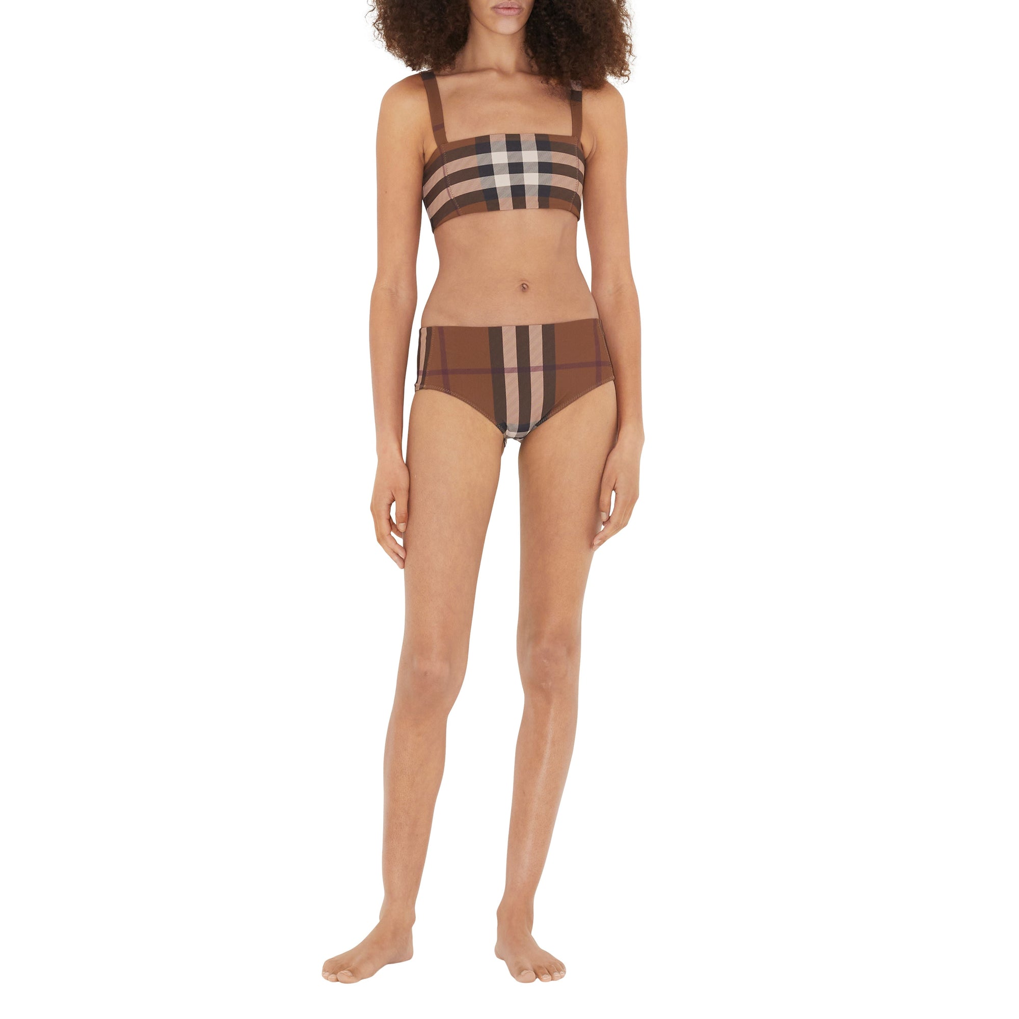 Bikini à encolure carrée stretch à motif Check - Dark Birch Brown Check