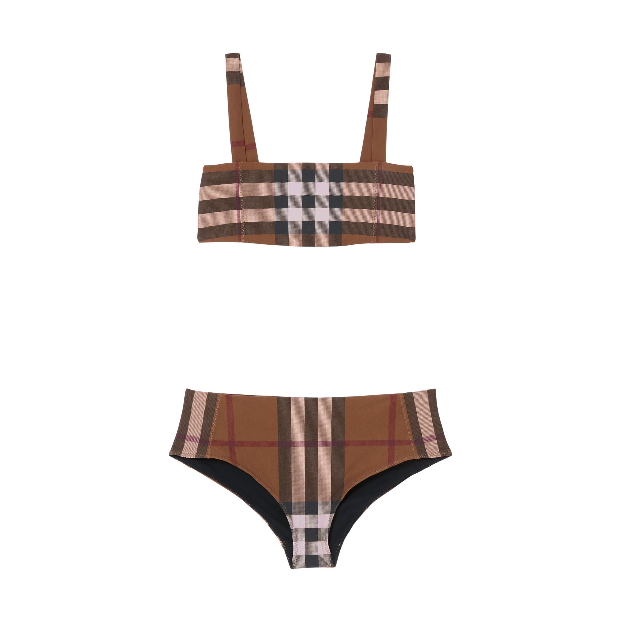Bikini à encolure carrée stretch à motif check - Dark Birch Brown Check