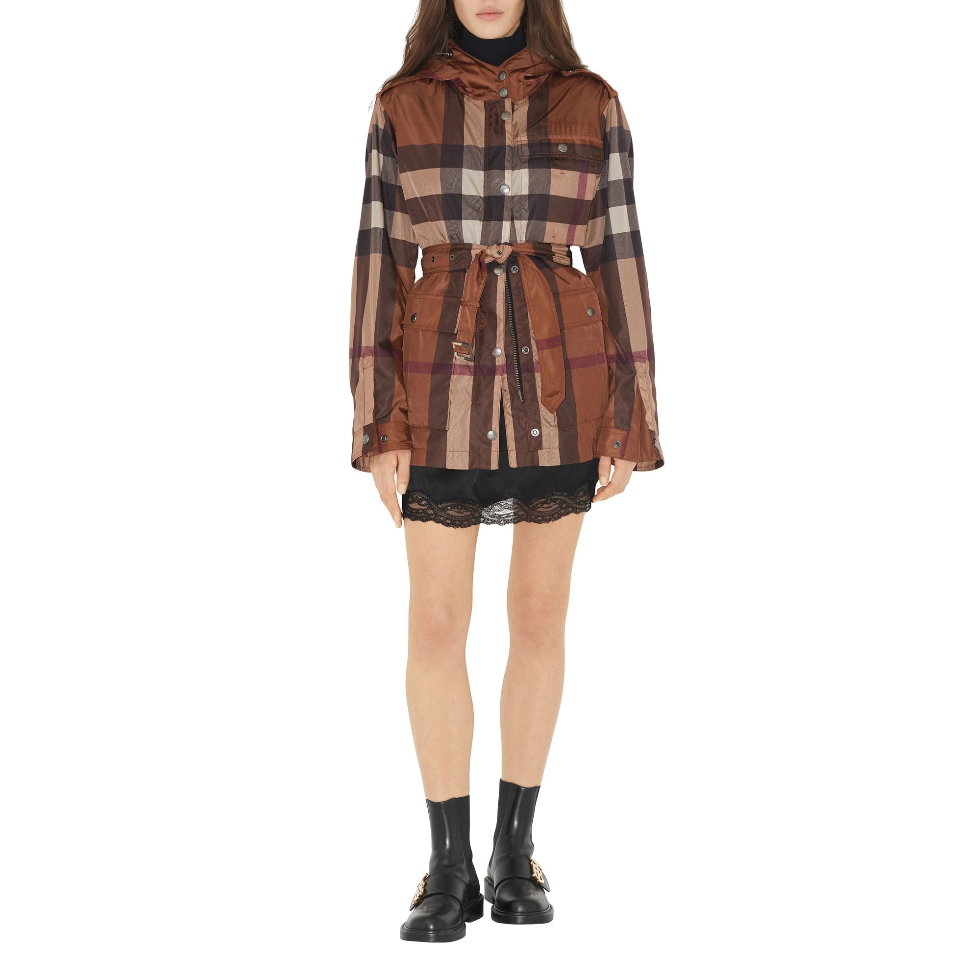 Veste cargo à capuche et motif check - Dark Birch Brown Check