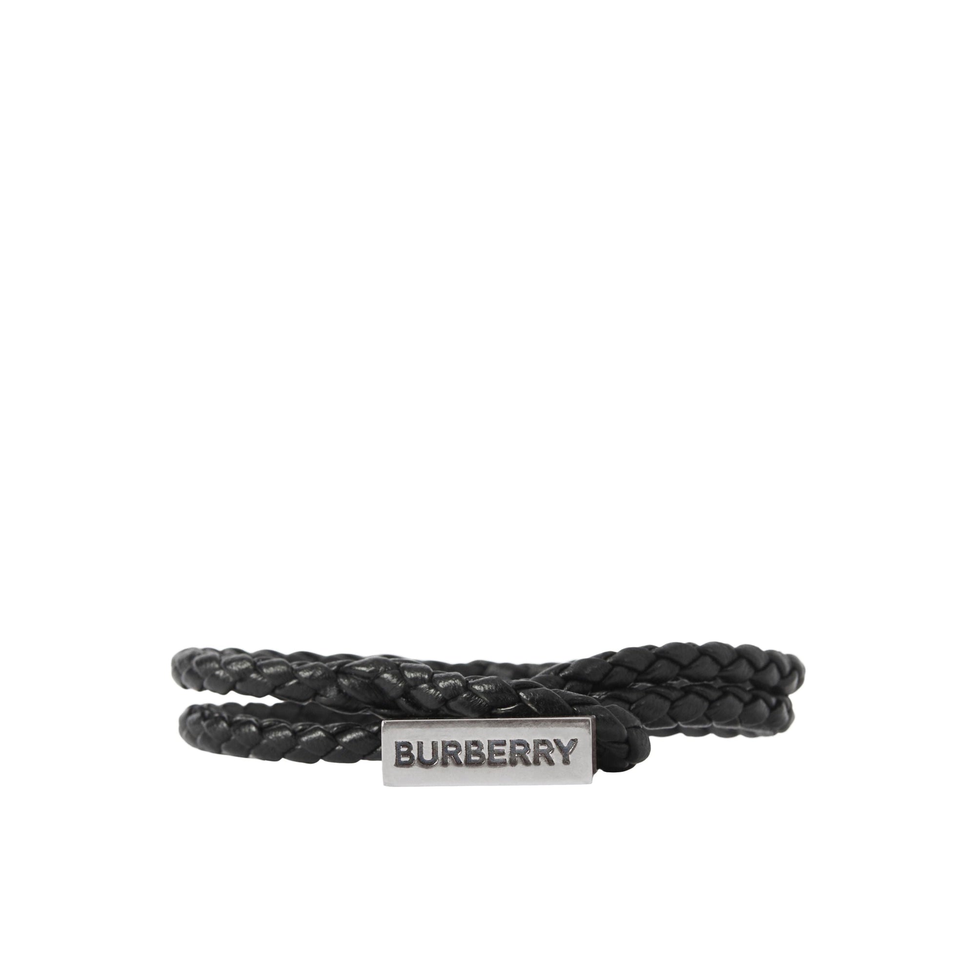 Bracelet en cuir tressé à logo gravé - Vintage Steel & Black