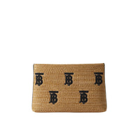 Pochette zippée effet raphia monogrammée - Natural & Black
