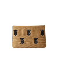 Pochette zippée effet raphia monogrammée - Natural & Black