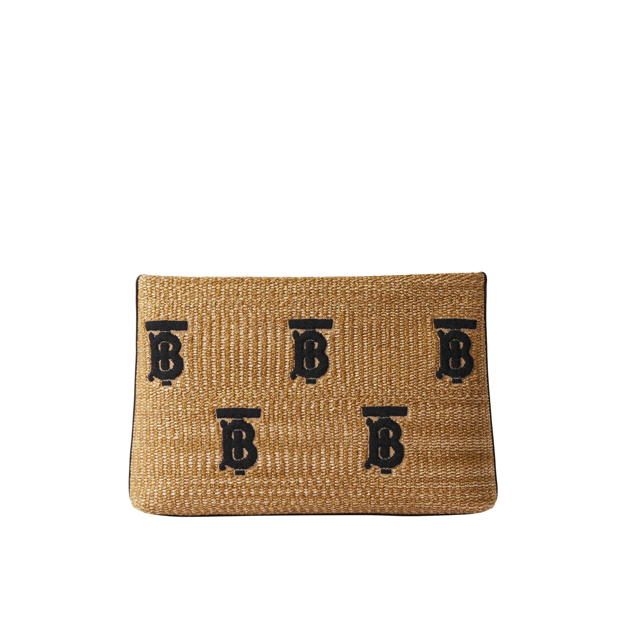 Pochette zippée effet raphia monogrammée - Natural & Black